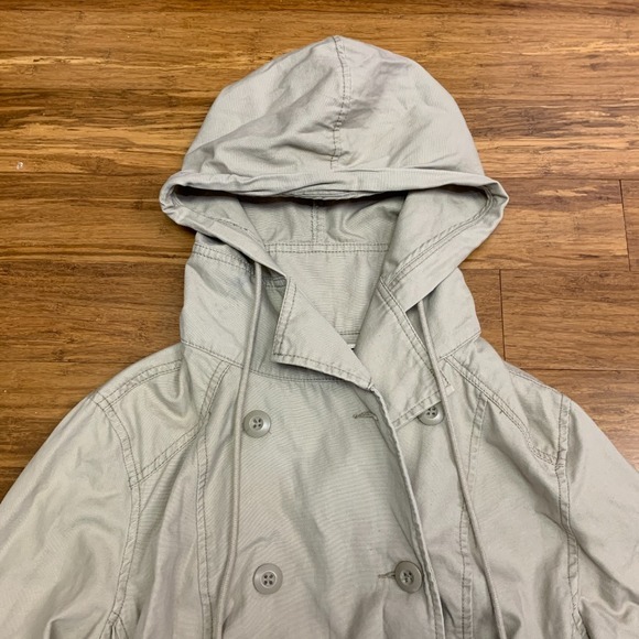 Y2K Converse Hooded Utility Coat Womens Large Cotton Belt Double Breasted Jacket - Picture 2 of 8